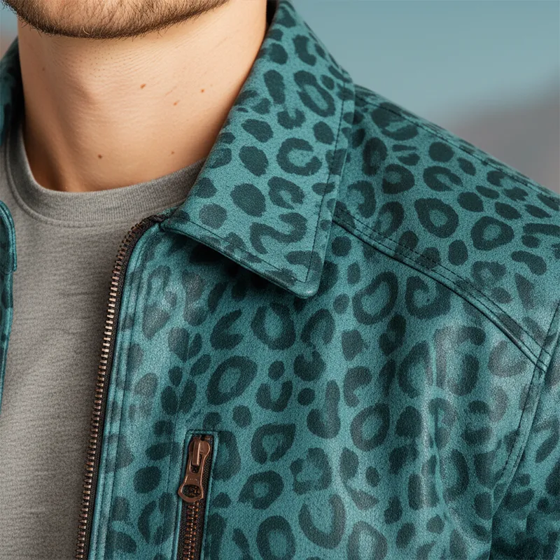 Men's Retro Glossy Suede Leopard Print PU Leather Jacket MTA3036I3P sold by Manly product image thumbnail 3