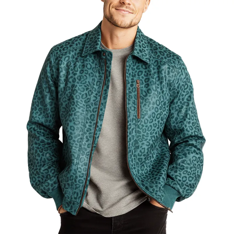 Men's Retro Glossy Suede Leopard Print PU Leather Jacket MTA3036I3P sold by Manly