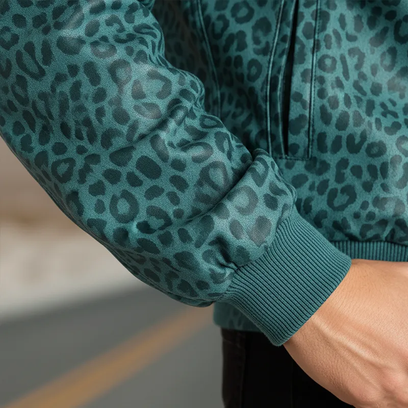 Men's Retro Glossy Suede Leopard Print PU Leather Jacket MTA3036I3P sold by Manly product image thumbnail 4