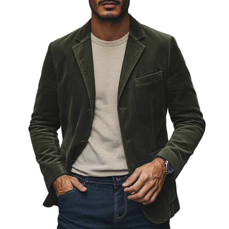Men's Vintage Solid Color Corduroy Lapel Blazer MTA3094I7X sold by Manly