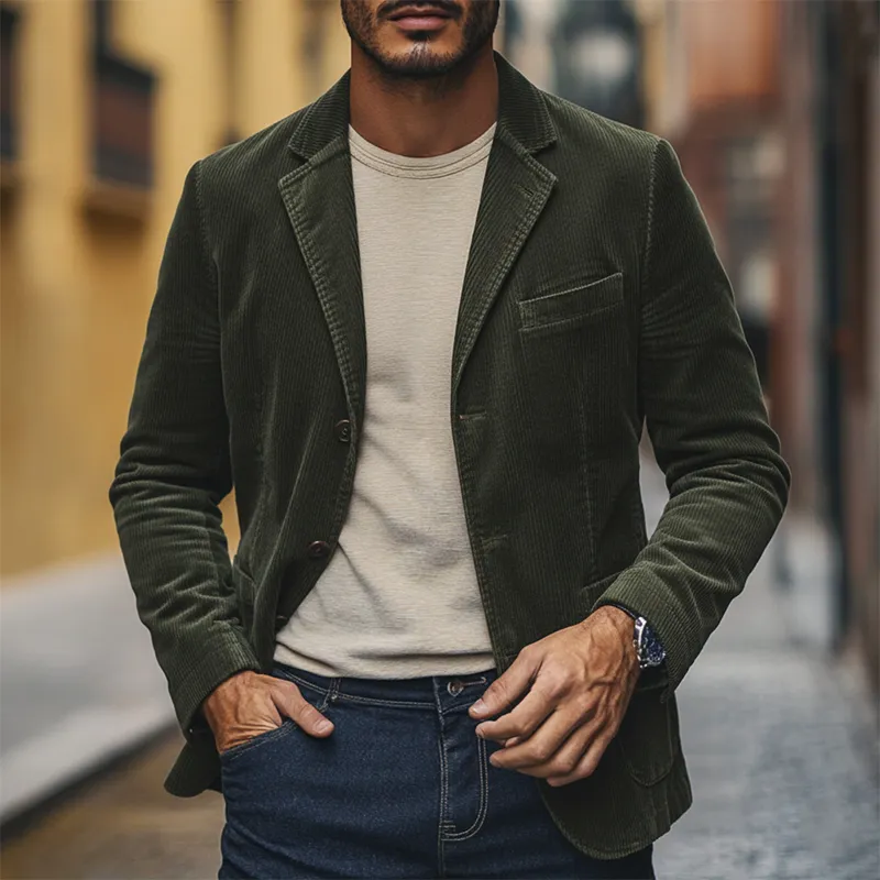 Men's Vintage Solid Color Corduroy Lapel Blazer MTA3094I7X sold by Manly product image thumbnail 3