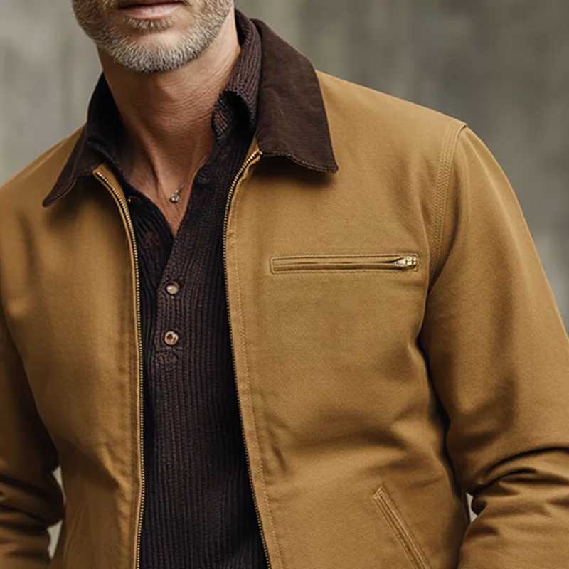 Men's Canvas Contrast Color Panel Workwear Zipper Multi-pocket Jacket MTA3025I4X sold by Manly product image thumbnail 3