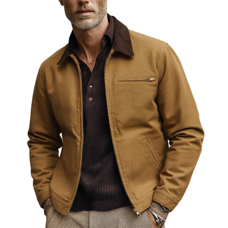 Men's Canvas Contrast Color Panel Workwear Zipper Multi-pocket Jacket MTA3025I4X sold by Manly