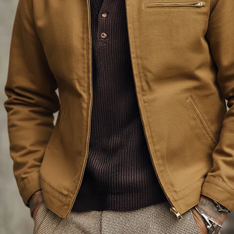 Men's Canvas Contrast Color Panel Workwear Zipper Multi-pocket Jacket MTA3025I4X sold by Manly product image thumbnail 4