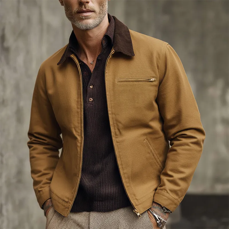 Men's Canvas Contrast Color Panel Workwear Zipper Multi-pocket Jacket MTA3025I4X sold by Manly product image thumbnail 2