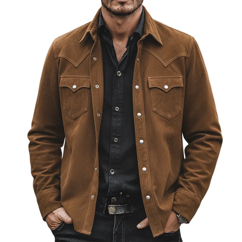 Men's Vintage Faux Suede Western Cowboy Style Long Sleeve Shirt MTA3004I2X sold by Manly