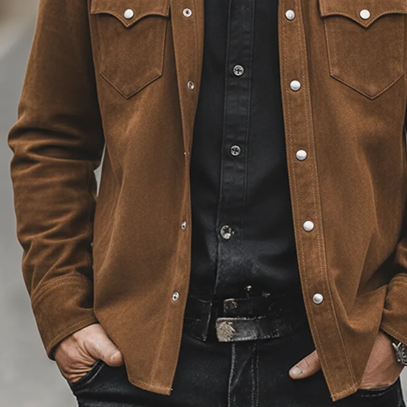 Men's Vintage Faux Suede Western Cowboy Style Long Sleeve Shirt MTA3004I2X sold by Manly product image thumbnail 4