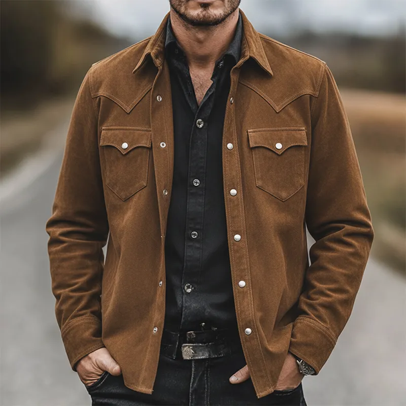 Men's Vintage Faux Suede Western Cowboy Style Long Sleeve Shirt MTA3004I2X sold by Manly product image thumbnail 2