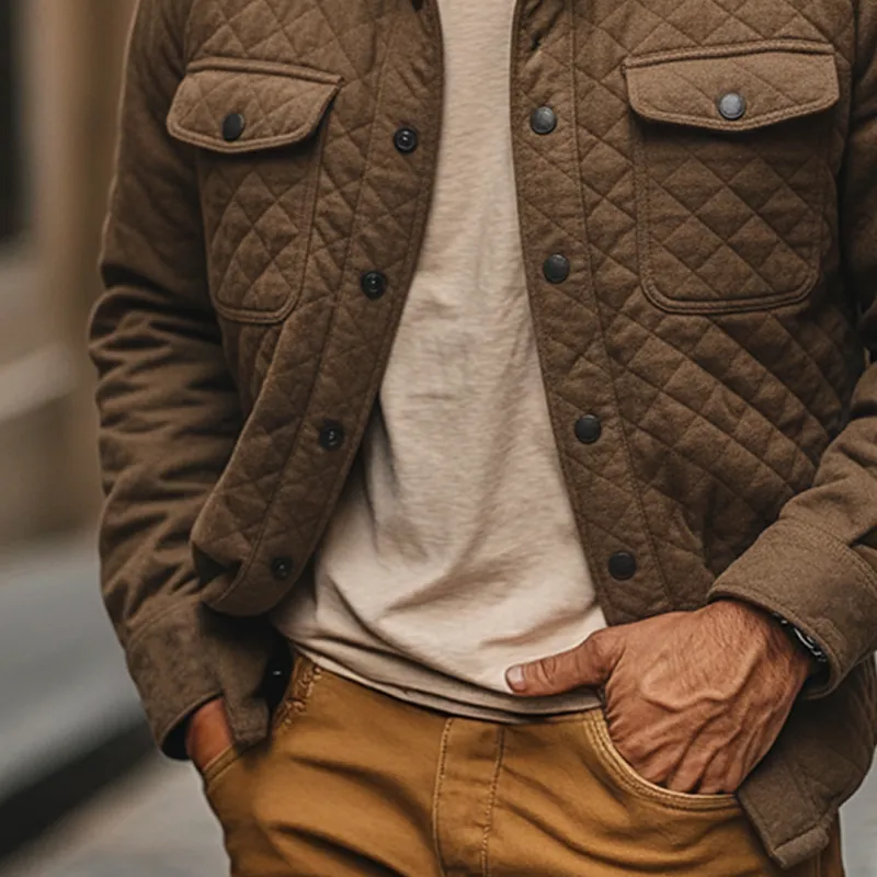 Men's Casual Solid Color Quilted Lapel Jacket MTA3084I1X sold by Manly product image thumbnail 4