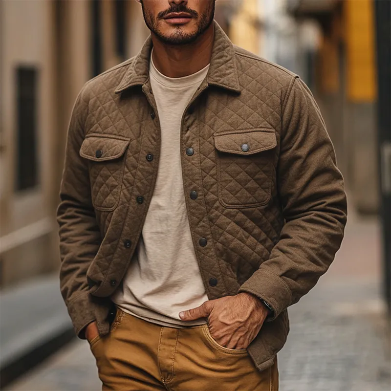 Men's Casual Solid Color Quilted Lapel Jacket MTA3084I1X sold by Manly product image thumbnail 2