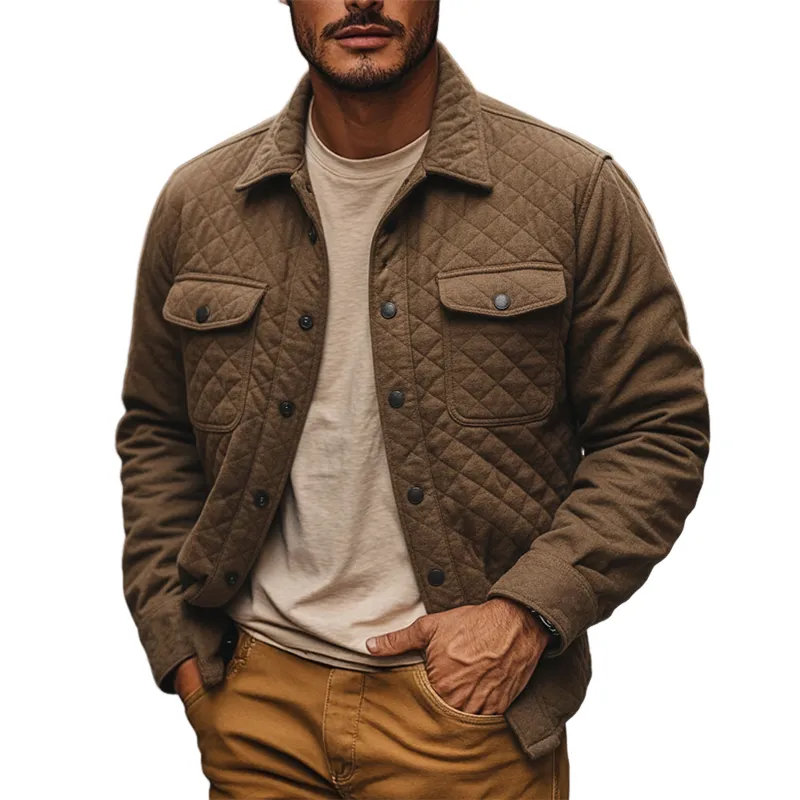 Men's Casual Solid Color Quilted Lapel Jacket MTA3084I1X sold by Manly