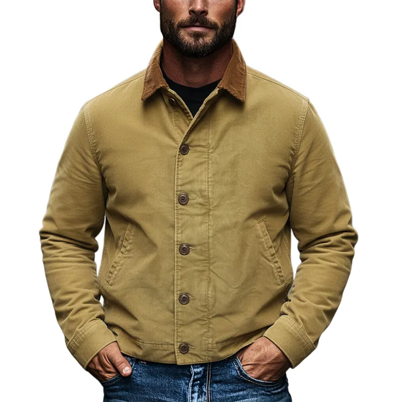 Men's Contrast Lapel Corduroy Panel Zip-up Jacket MTA3013I2X sold by Manly