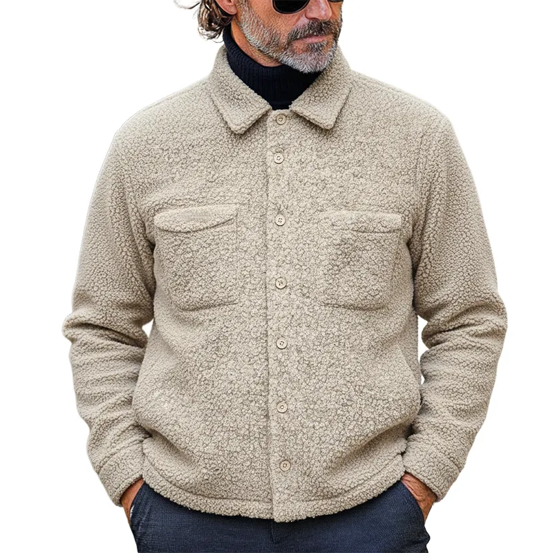 Men's Solid Color Casual Polar Fleece Lapel Multi-Pocket Jacket MTA3050I7X sold by Manly