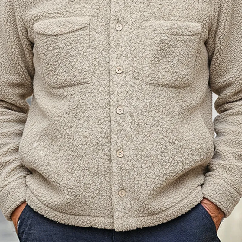 Men's Solid Color Casual Polar Fleece Lapel Multi-Pocket Jacket MTA3050I7X sold by Manly product image thumbnail 3