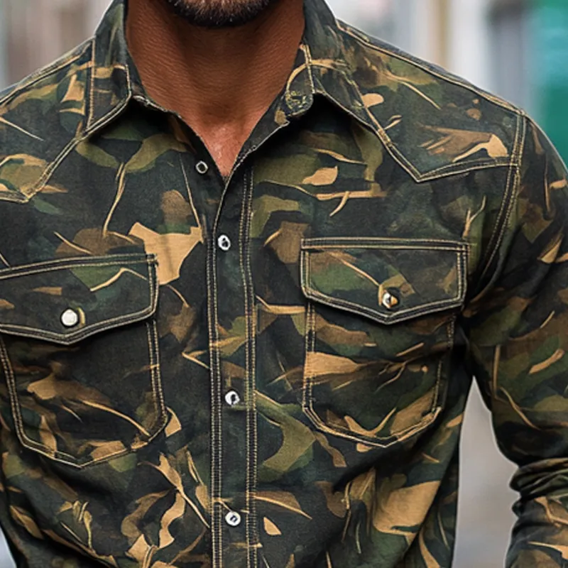 Men's Outdoor Camouflage Print Lapel Long-sleeved Shirt MTA3062I6X sold by Manly product image thumbnail 3