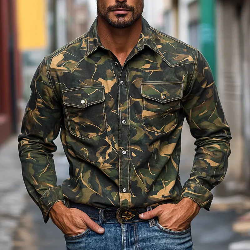 Men's Outdoor Camouflage Print Lapel Long-sleeved Shirt MTA3062I6X sold by Manly product image thumbnail 2