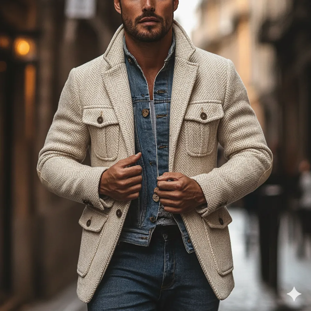 Men's Blended Herringbone Textured Lapel Jacket MTA2988I2X sold by Manly product image thumbnail 2