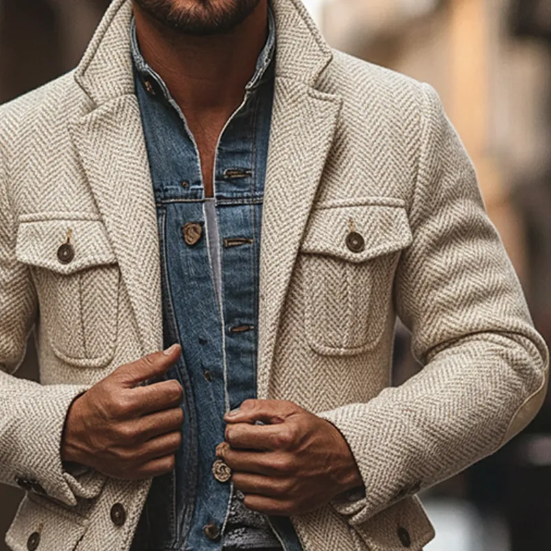 Men's Blended Herringbone Textured Lapel Jacket MTA2988I2X sold by Manly product image thumbnail 4