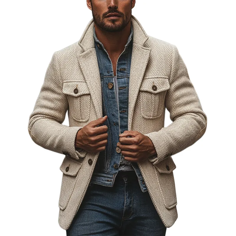 Men's Blended Herringbone Textured Lapel Jacket MTA2988I2X sold by Manly