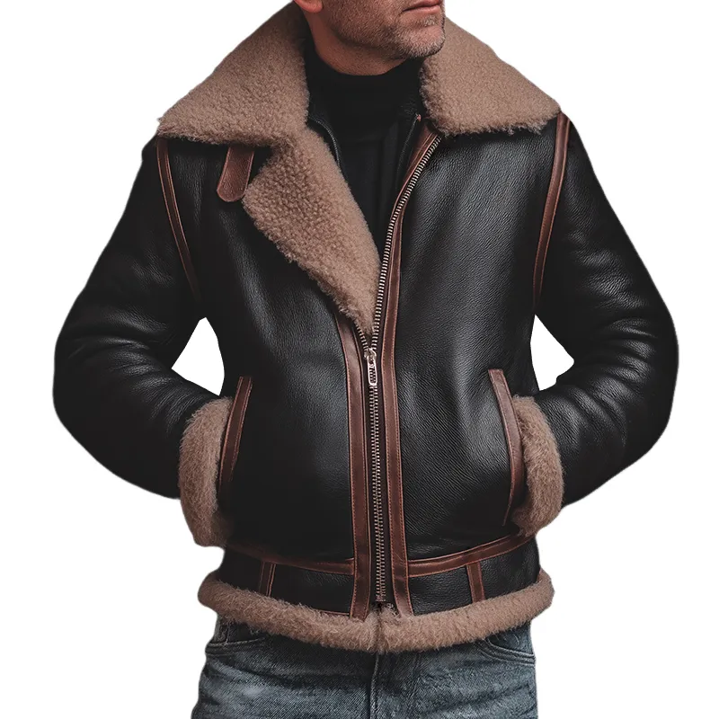 Men's Retro Casual Faux Leather Warm Fur Lapel Jacket MTA0994I3TO sold by Manly