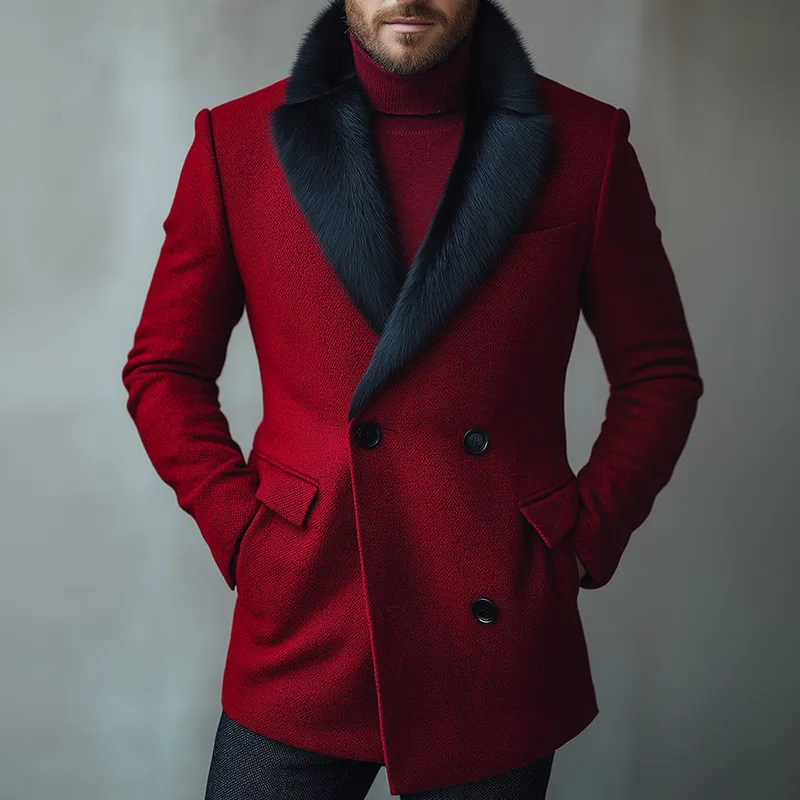 Men's Retro Casual Warm Fur Collar Double Breasted Blazer MTA2282I6TO sold by Manly product image thumbnail 2