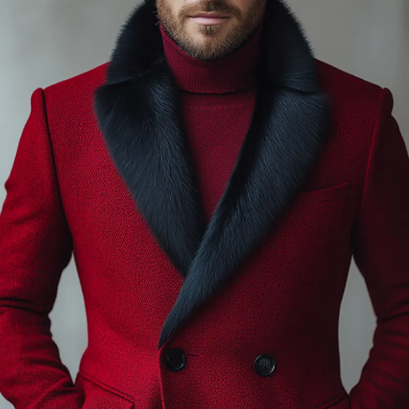 Men's Retro Casual Warm Fur Collar Double Breasted Blazer MTA2282I6TO sold by Manly product image thumbnail 3