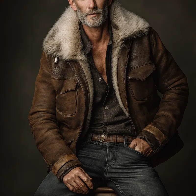 Men's Retro Casual Faux Leather Warm Fur Lapel Jacket MTA0396I9TO sold by Manly product image thumbnail 2