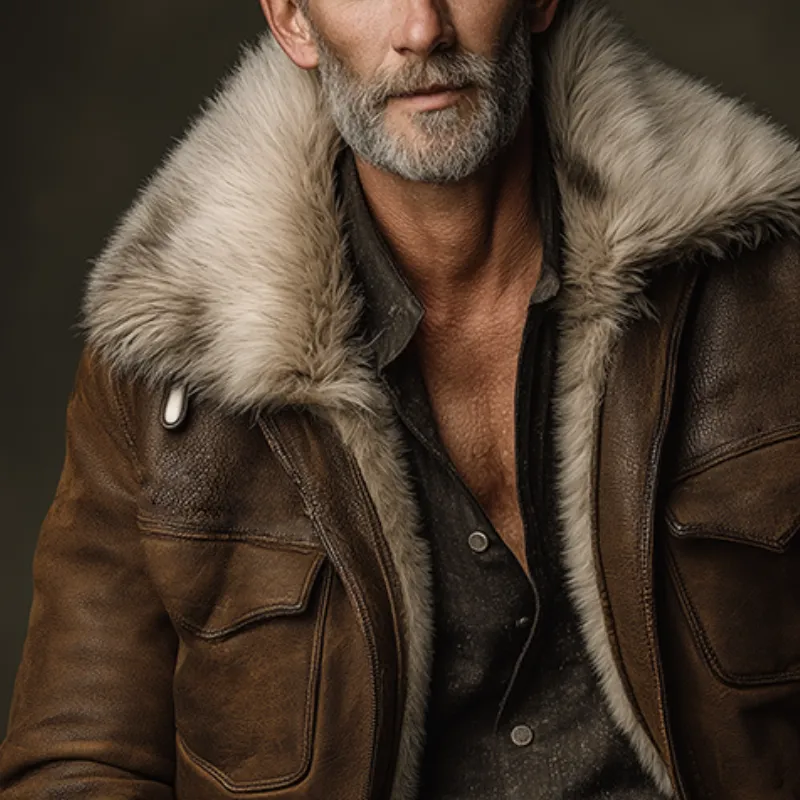 Men's Retro Casual Faux Leather Warm Fur Lapel Jacket MTA0396I9TO sold by Manly product image thumbnail 3