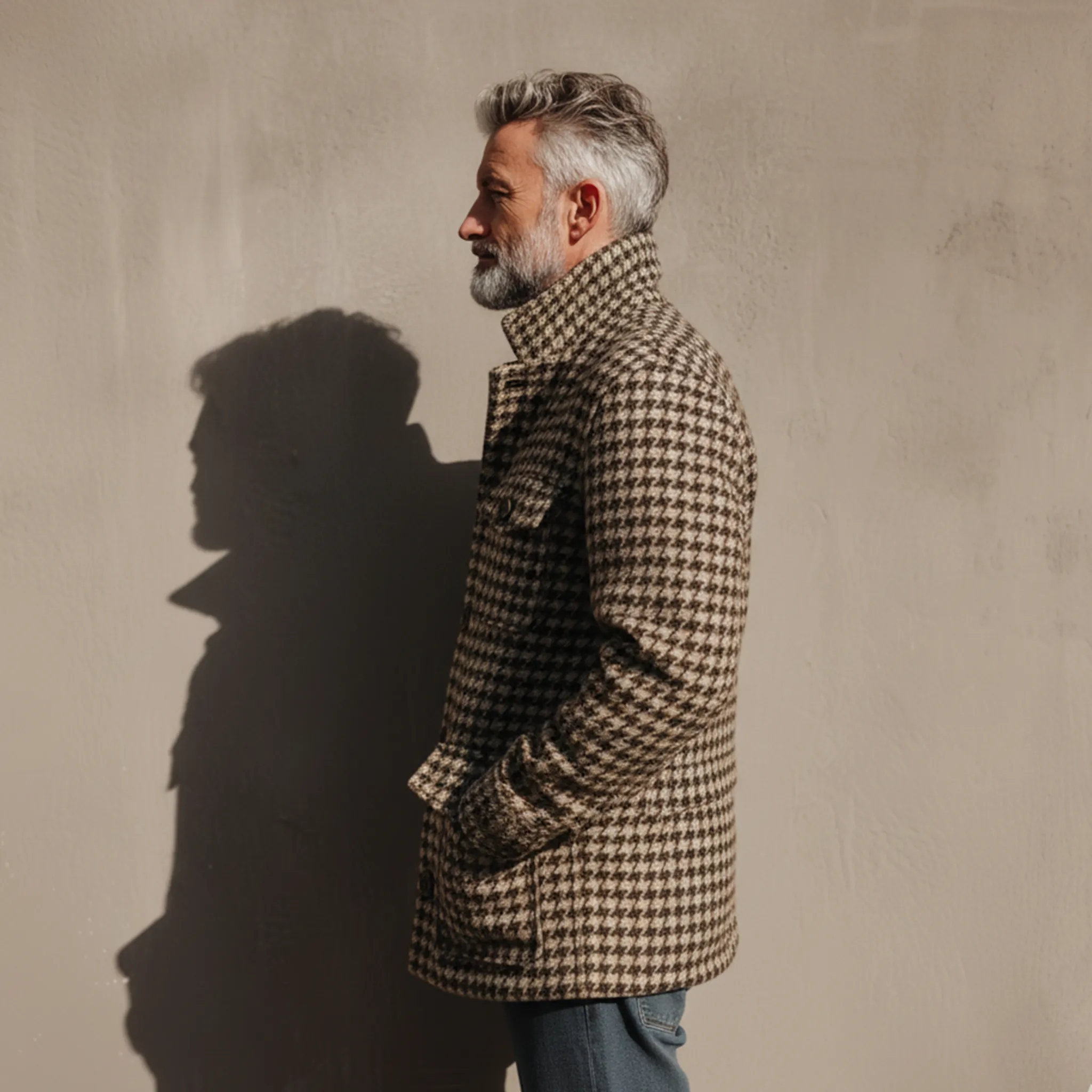 Men's Classic Retro Stand Collar Multi-pocket Faux Houndstooth Woolen Jacket MTA2964I6K sold by Manly product image thumbnail 5