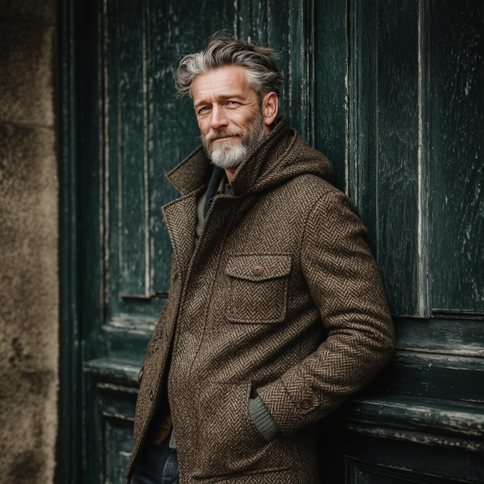 Men's Classic Retro Stand Collar Hooded Multi-pocket Faux Herringbone Wool Jacket MTA2914I3K sold by Manly product image thumbnail 3