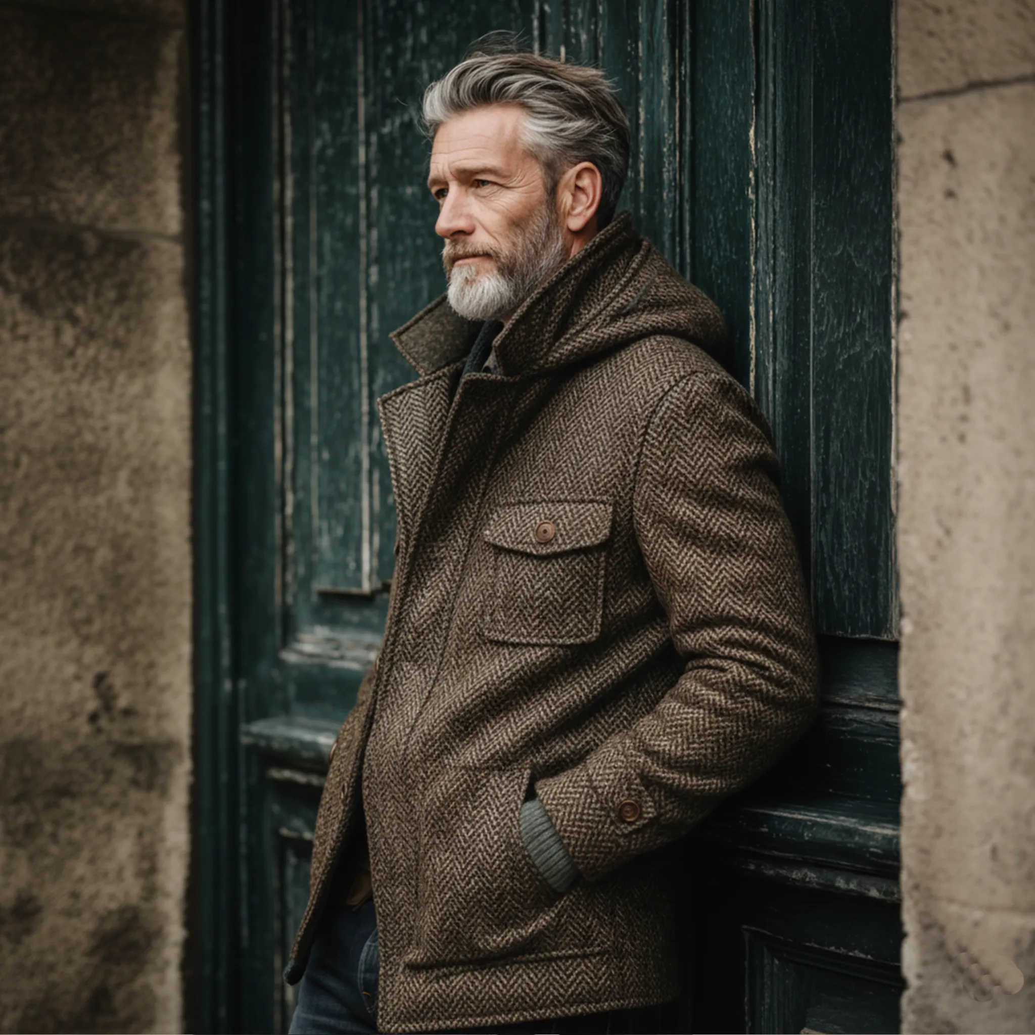 Men's Classic Retro Stand Collar Hooded Multi-pocket Faux Herringbone Wool Jacket MTA2914I3K sold by Manly product image thumbnail 5