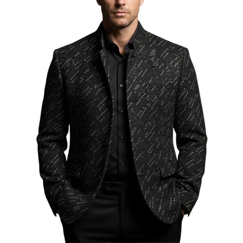 Men's Classic Business Stand Collar Faux Texture Woolen Slim Jacket MTA2947I5K sold by Manly