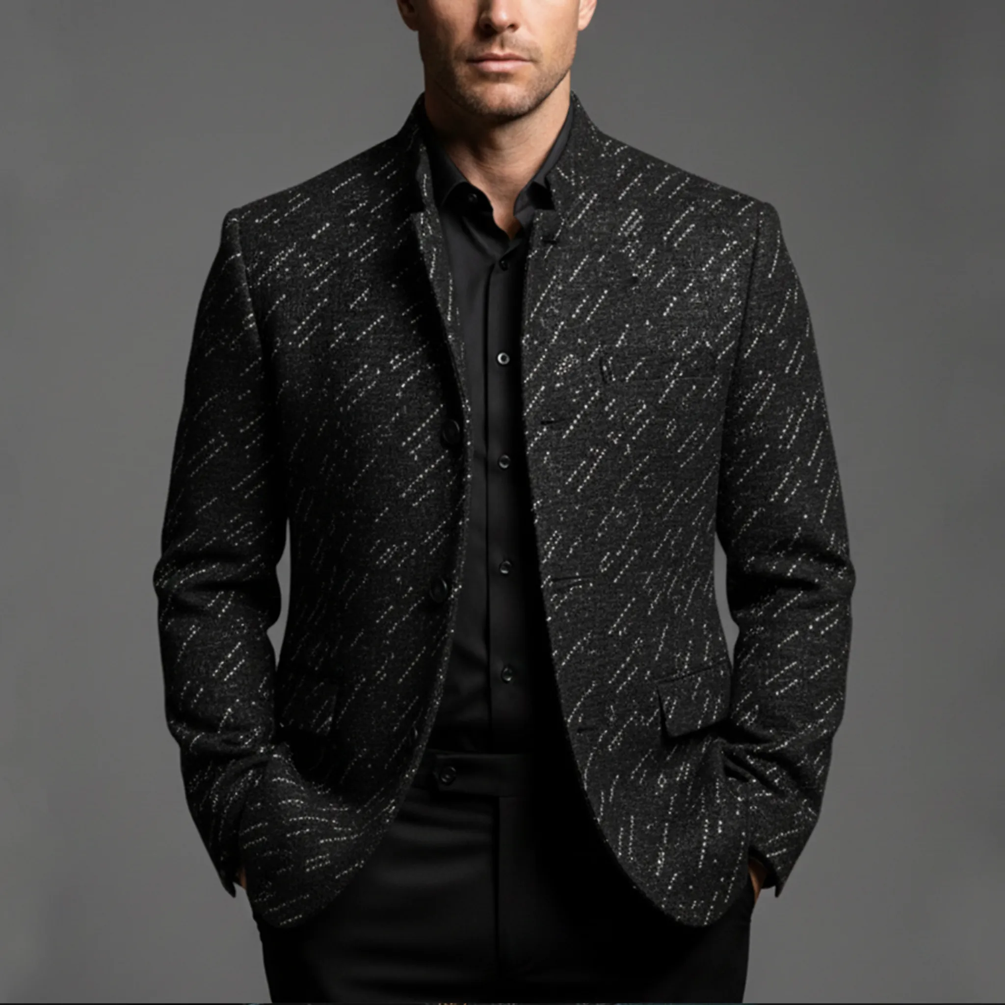 Men's Classic Business Stand Collar Faux Texture Woolen Slim Jacket MTA2947I5K sold by Manly product image thumbnail 2