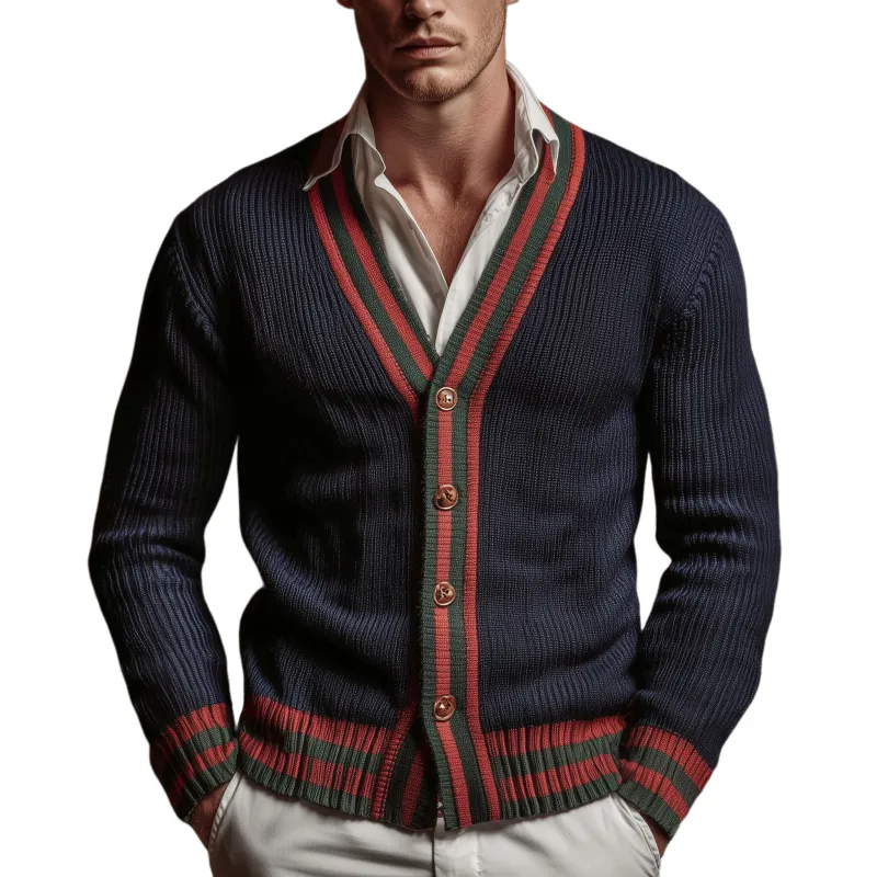Men's Classic Casual Contrast Color Stitching Slim Fit Knitted Cardigan MTA2994I4K sold by Manly