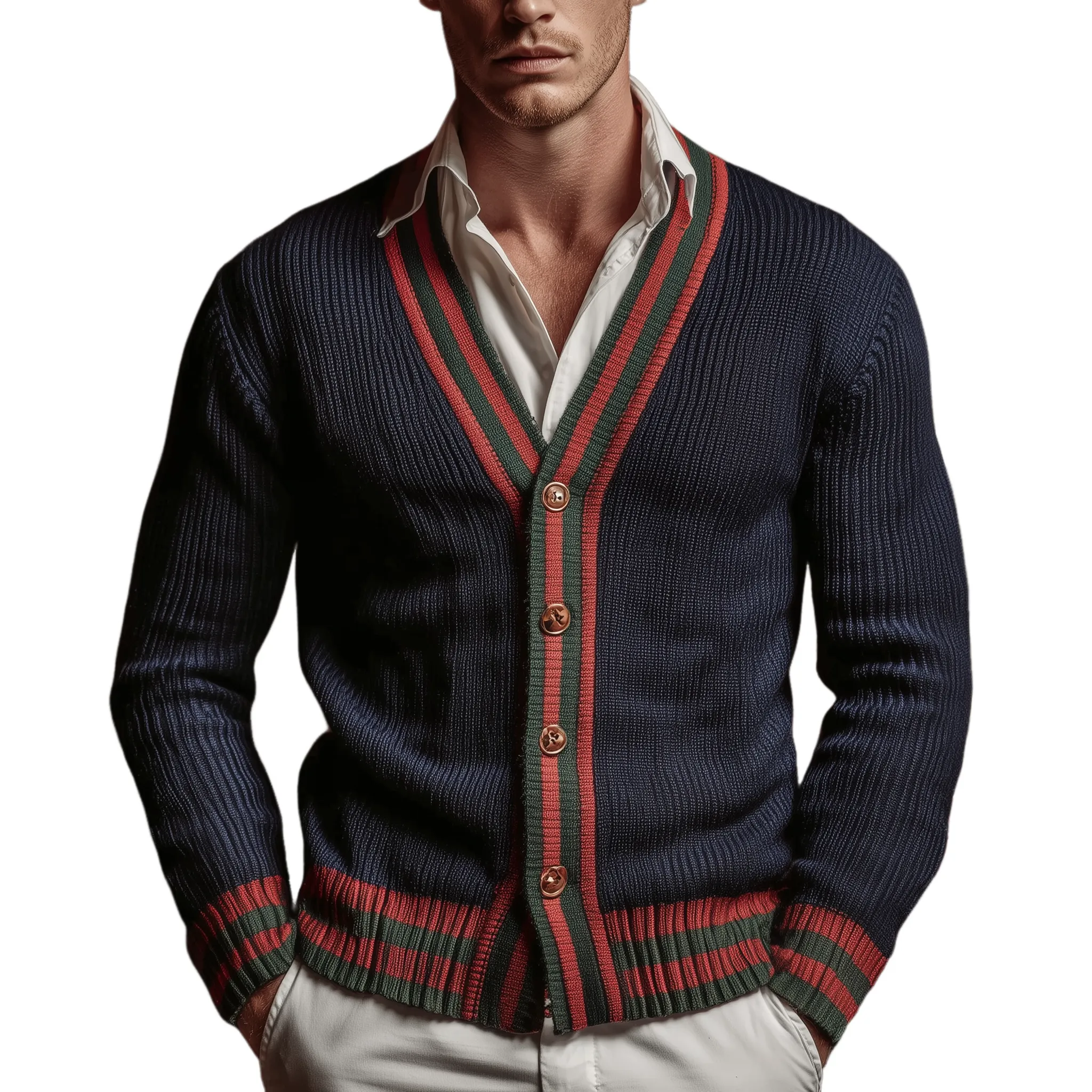Men's Classic Casual Contrast Color Stitching Slim Fit Knitted Cardigan MTA2994I4K sold by Manly