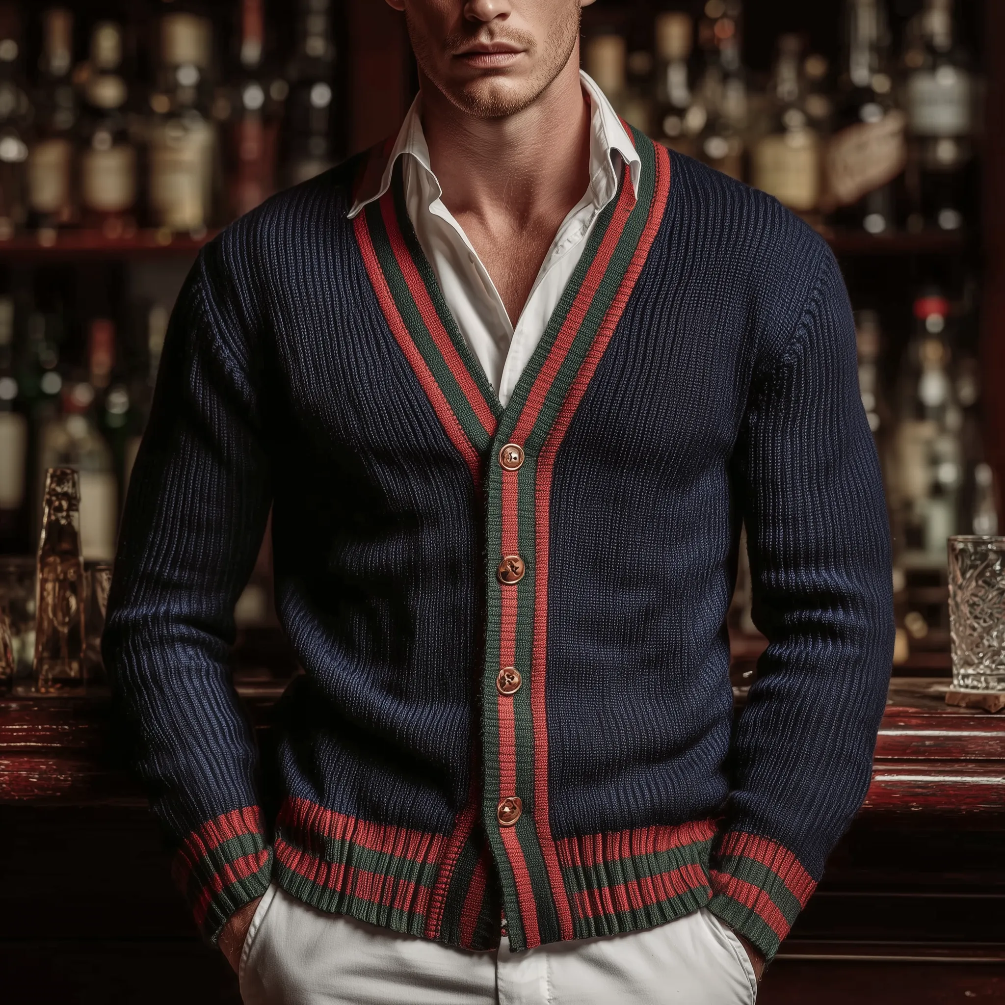 Men's Classic Casual Contrast Color Stitching Slim Fit Knitted Cardigan MTA2994I4K sold by Manly product image thumbnail 2
