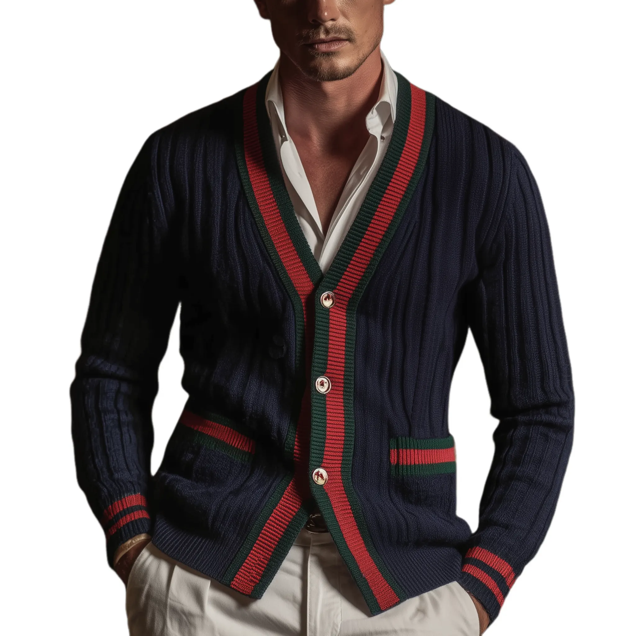 Men's Classic Casual Contrast Color Patchwork Pockets Slim Fit Knitted Cardigan MTA2954I8K sold by Manly