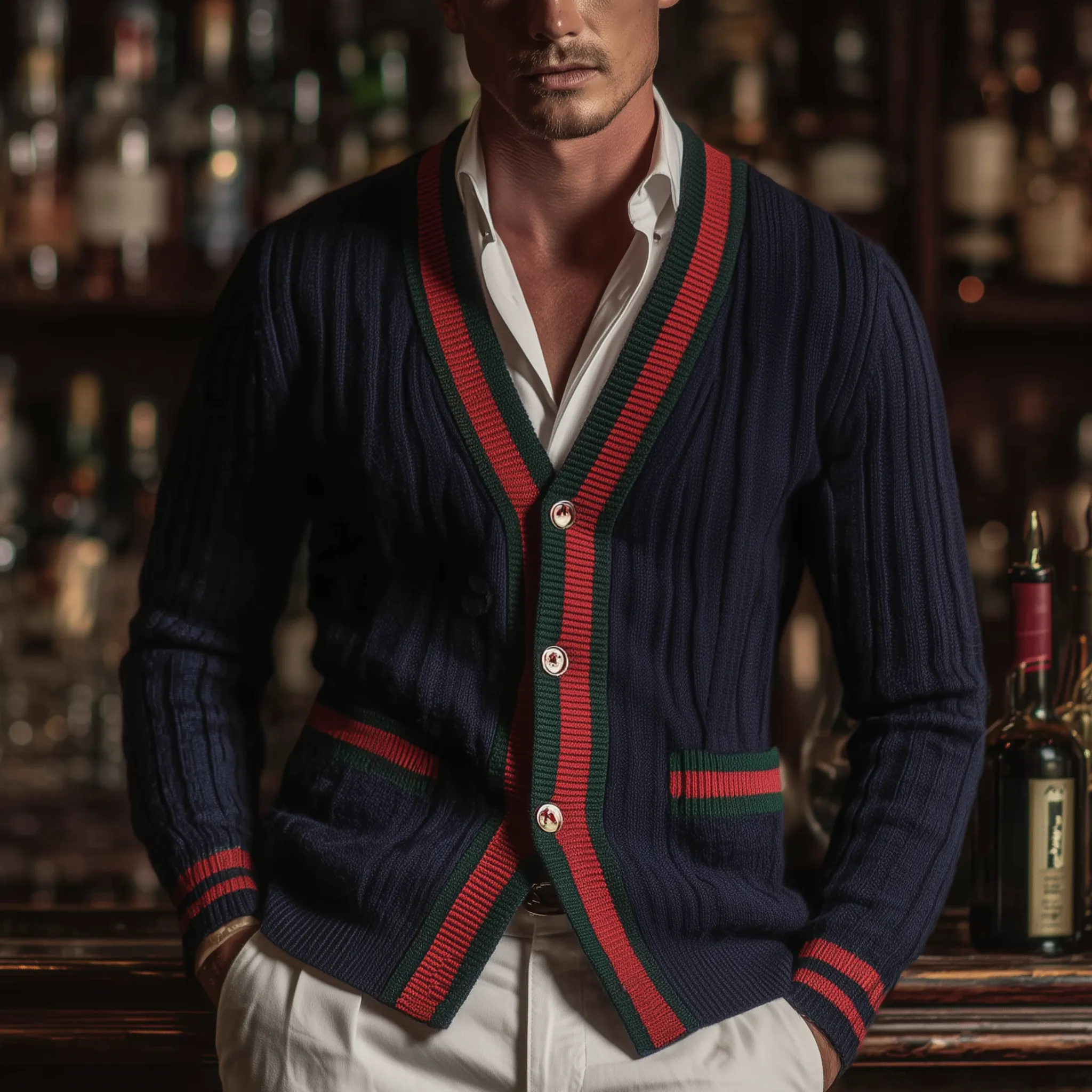 Men's Classic Casual Contrast Color Patchwork Pockets Slim Fit Knitted Cardigan MTA2954I8K sold by Manly product image thumbnail 2