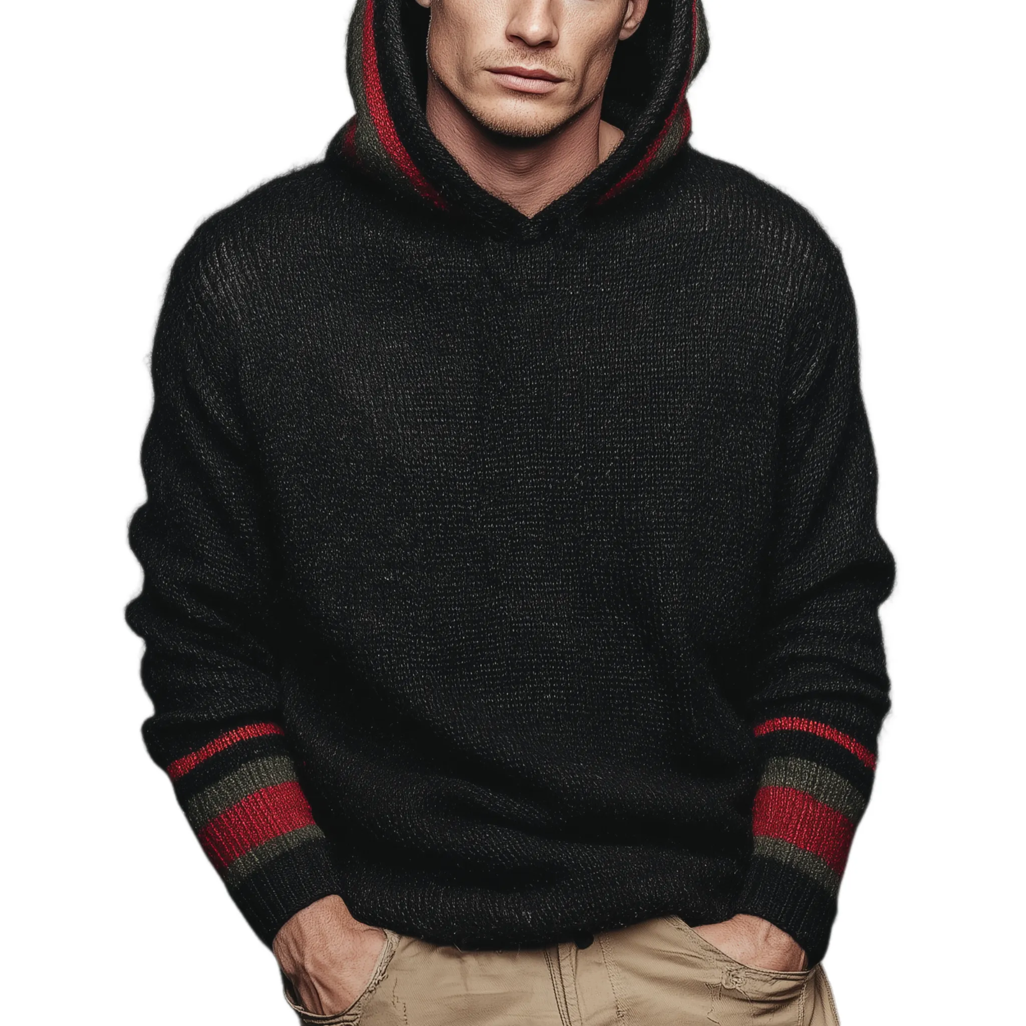 Men's Classic Casual Contrast Striped Hooded Sweater MTA2971I7K sold by Manly