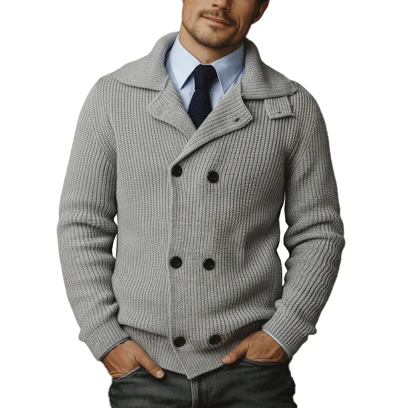 Men's Autumn And Winter Fashion Double-breasted Lapel Cotton Yarn Knitted Sweater MTA2808I5P sold by Manly