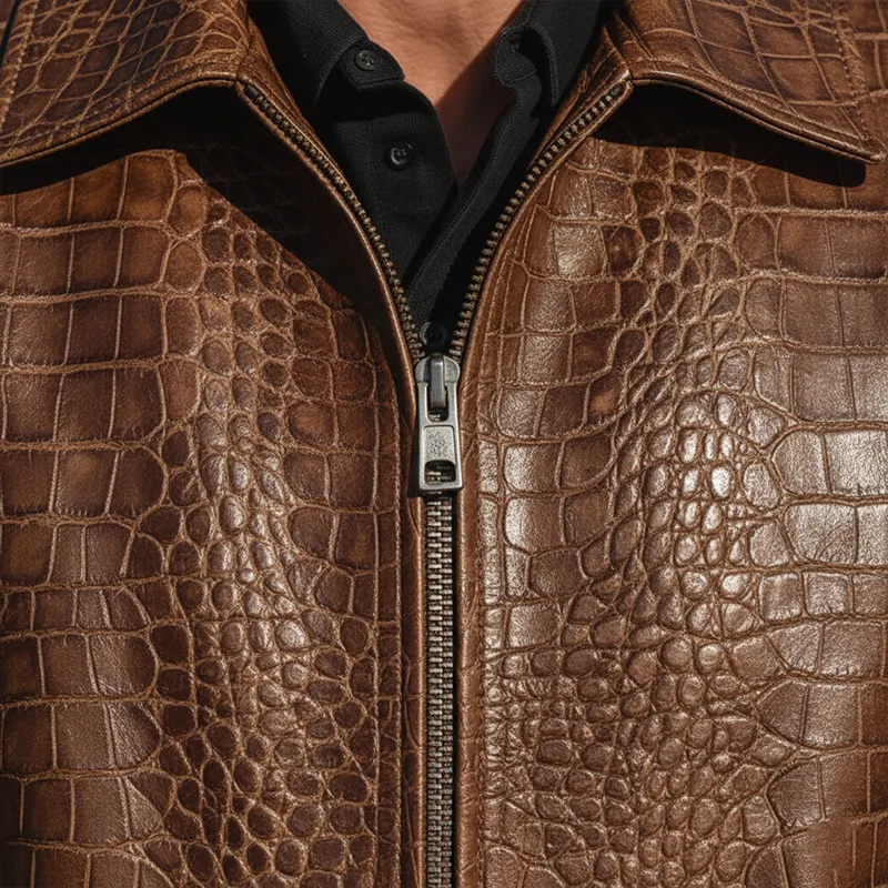 Men's Winter Fashion Crocodile Pattern PU Leather Jacket MTA2900I4P sold by Manly product image thumbnail 5