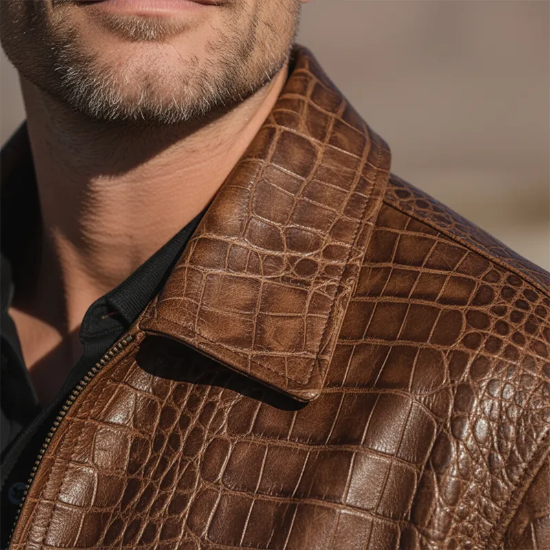 Men's Winter Fashion Crocodile Pattern PU Leather Jacket MTA2900I4P sold by Manly product image thumbnail 4