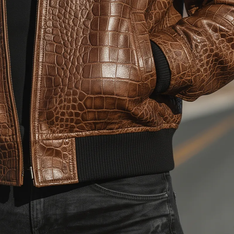 Men's Winter Fashion Crocodile Pattern PU Leather Jacket MTA2900I4P sold by Manly product image thumbnail 3