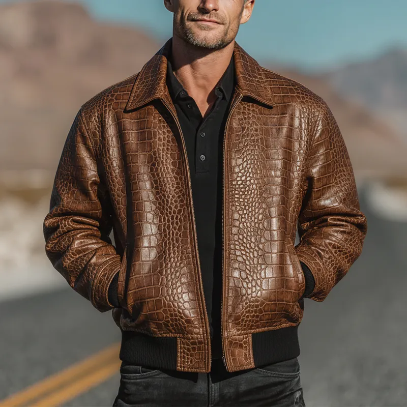 Men's Winter Fashion Crocodile Pattern PU Leather Jacket MTA2900I4P sold by Manly product image thumbnail 2