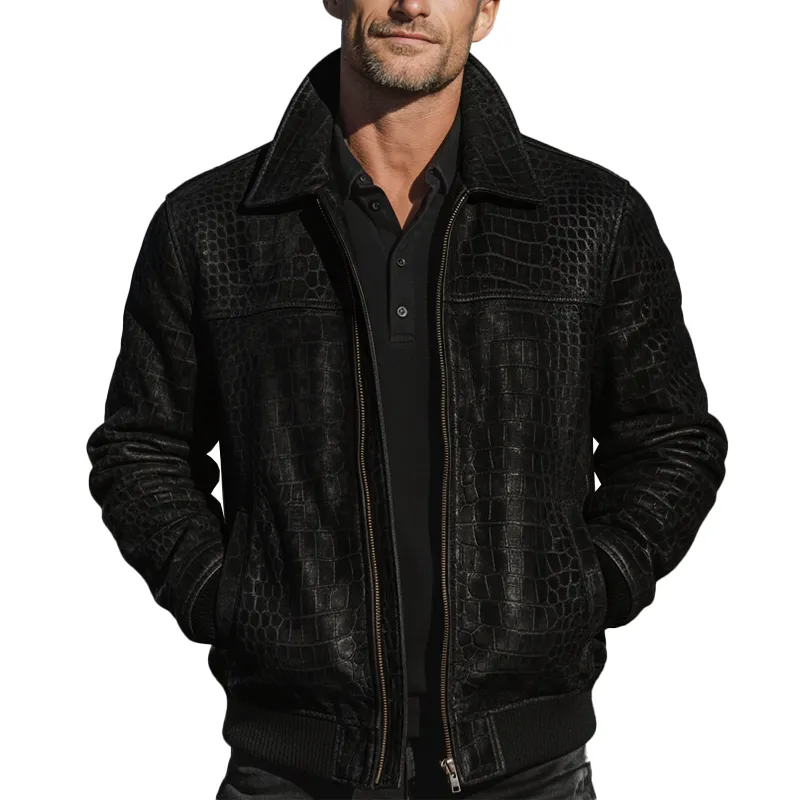 Men's Winter Fashion Mercerized Crocodile Pattern PU Leather Jacket MTA2934I7P sold by Manly