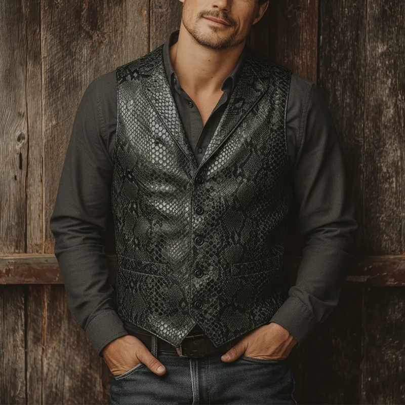 Men's Vintage Snake-Print PU Leather Vest MTA2951I5P sold by Manly product image thumbnail 2