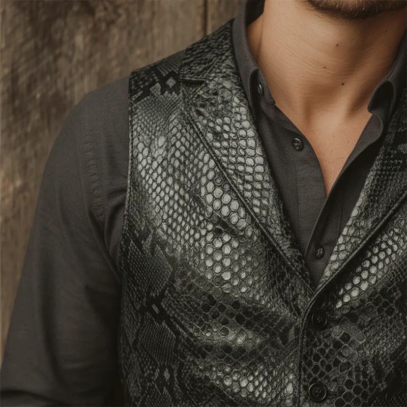 Men's Vintage Snake-Print PU Leather Vest MTA2951I5P sold by Manly product image thumbnail 3