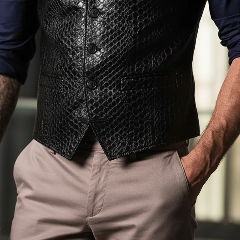Men's Vintage Snake-Print PU Leather Vest MTA2942I2P sold by Manly product image thumbnail 5