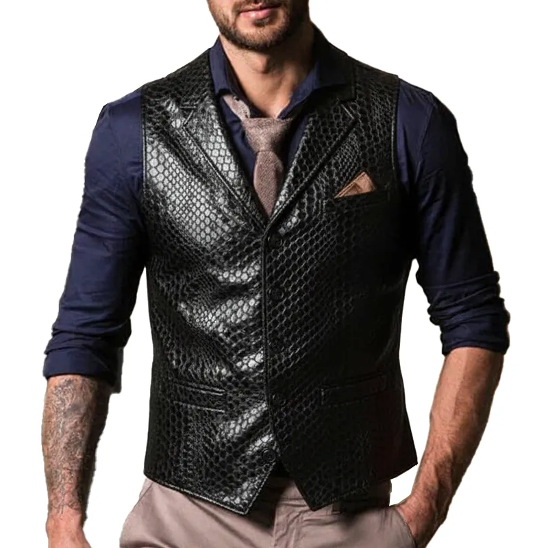 Men's Vintage Snake-Print PU Leather Vest MTA2942I2P sold by Manly