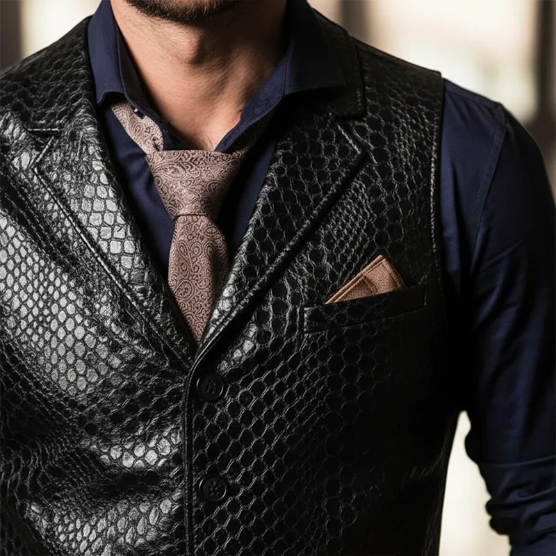 Men's Vintage Snake-Print PU Leather Vest MTA2942I2P sold by Manly product image thumbnail 2